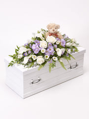 Children's Casket Spray with Teddy Bear Blue & Lilac