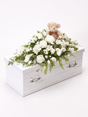 Children's Casket Spray with Teddy Bear White