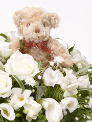 Children's Casket Spray with Teddy Bear White