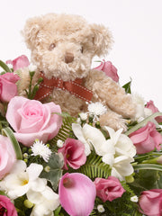 Children's Casket Spray with Teddy Bear Pink